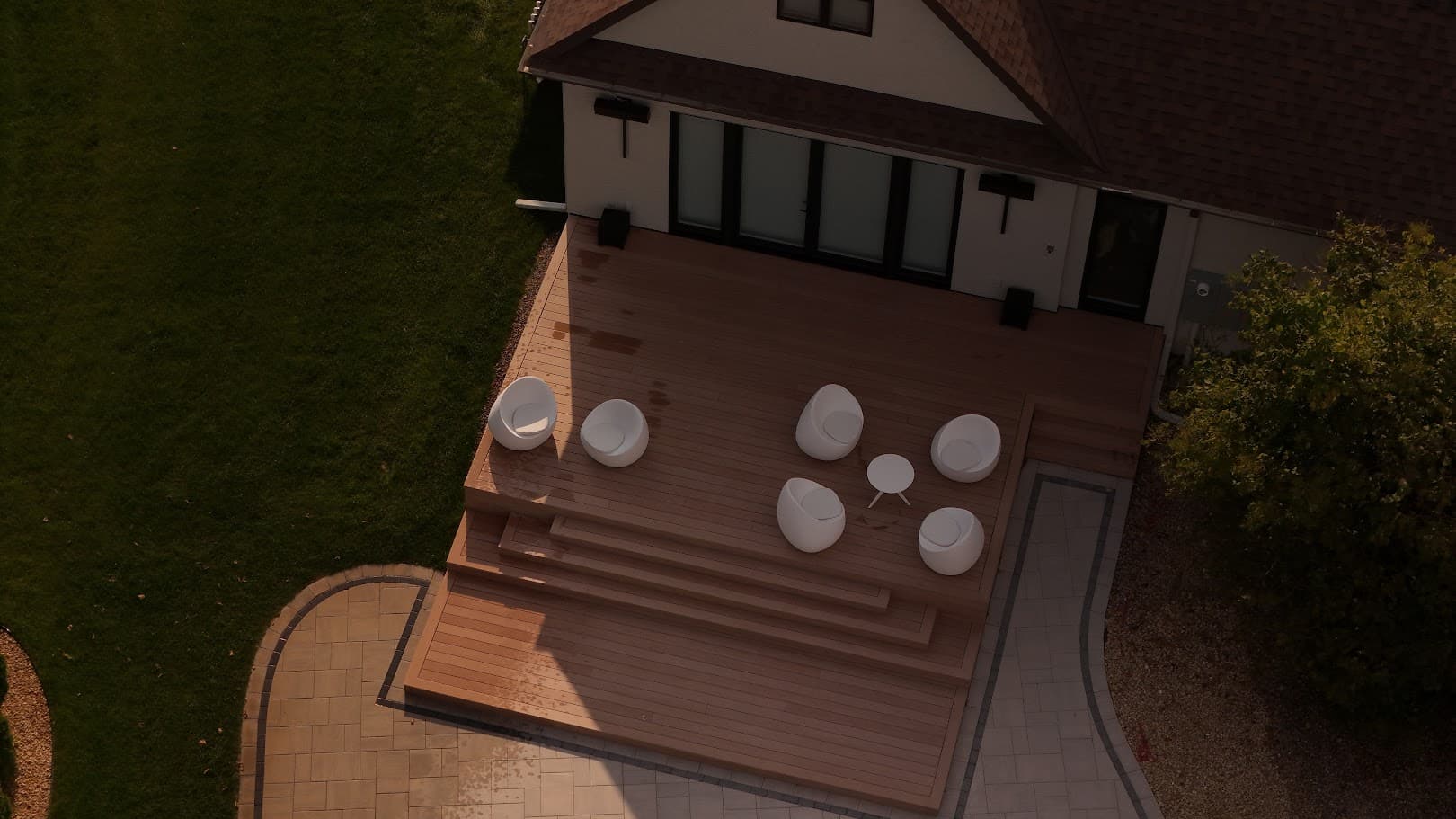 modern circular chairs on a deck