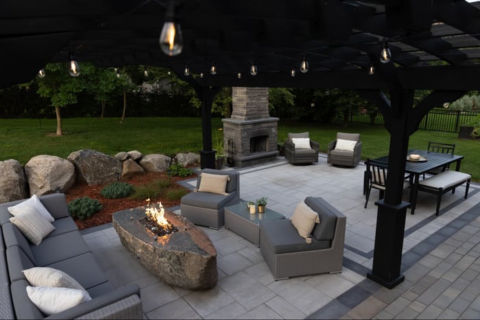 covered patio and fire table