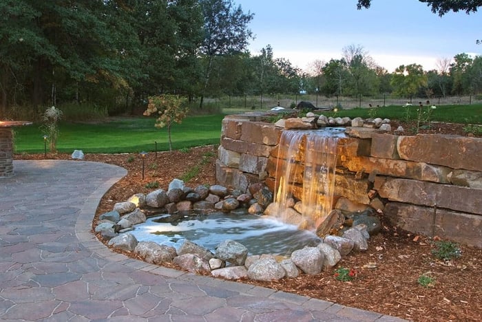 waterfall over retaining wall