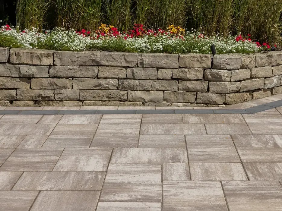 Retaining wall and pavers