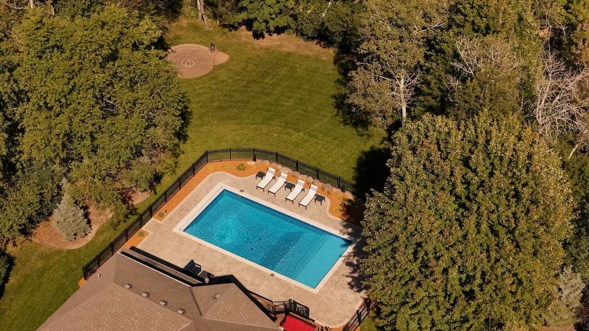 Overhead view of pool and pool deck