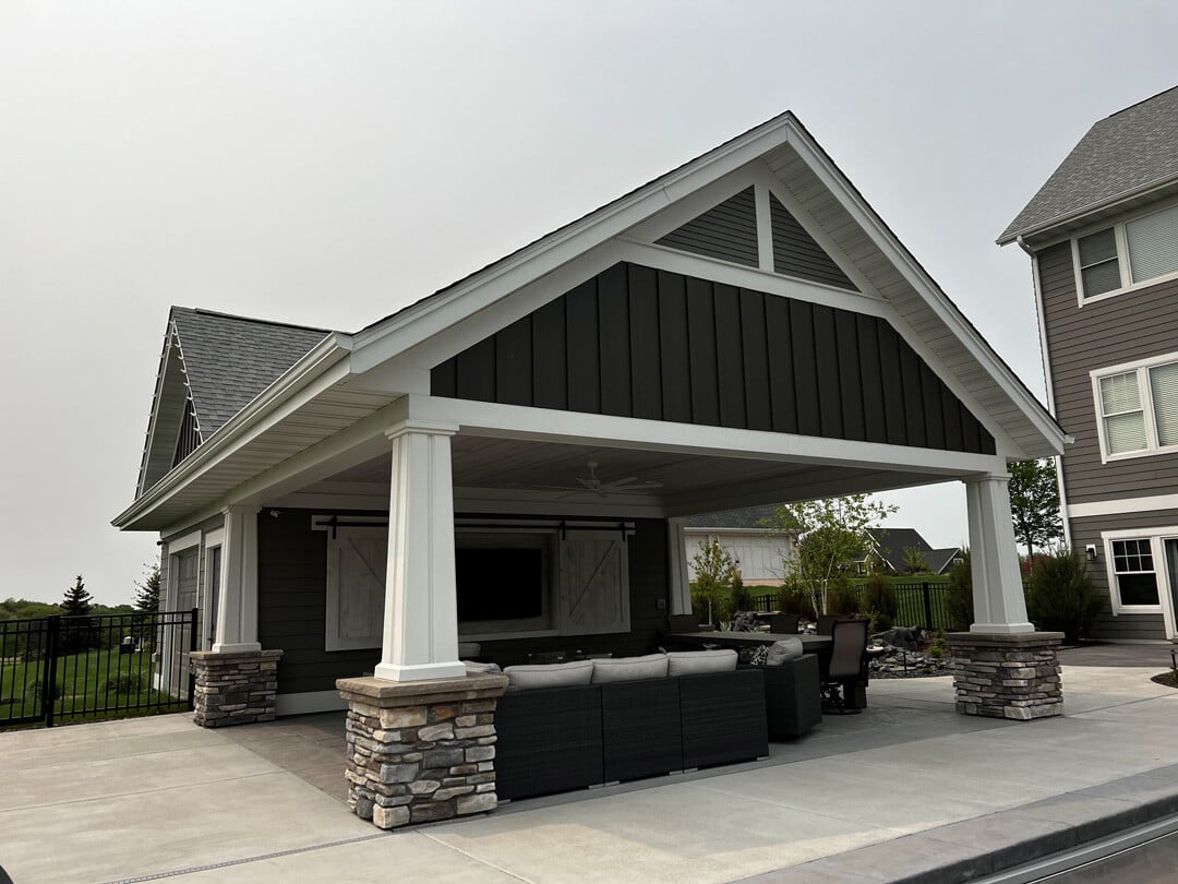 side view of a outdoor patio and living area