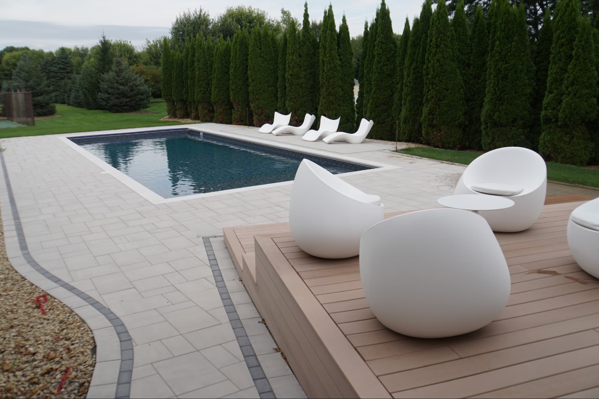 modern circular chairs on a deck